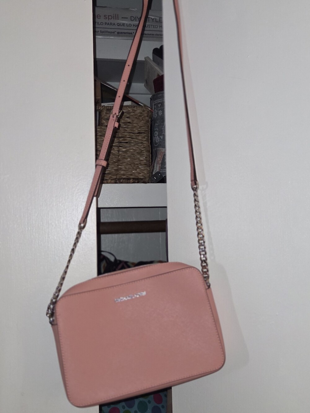 Michael Kors Coral Pink Leather Crossbody with Chain Strap